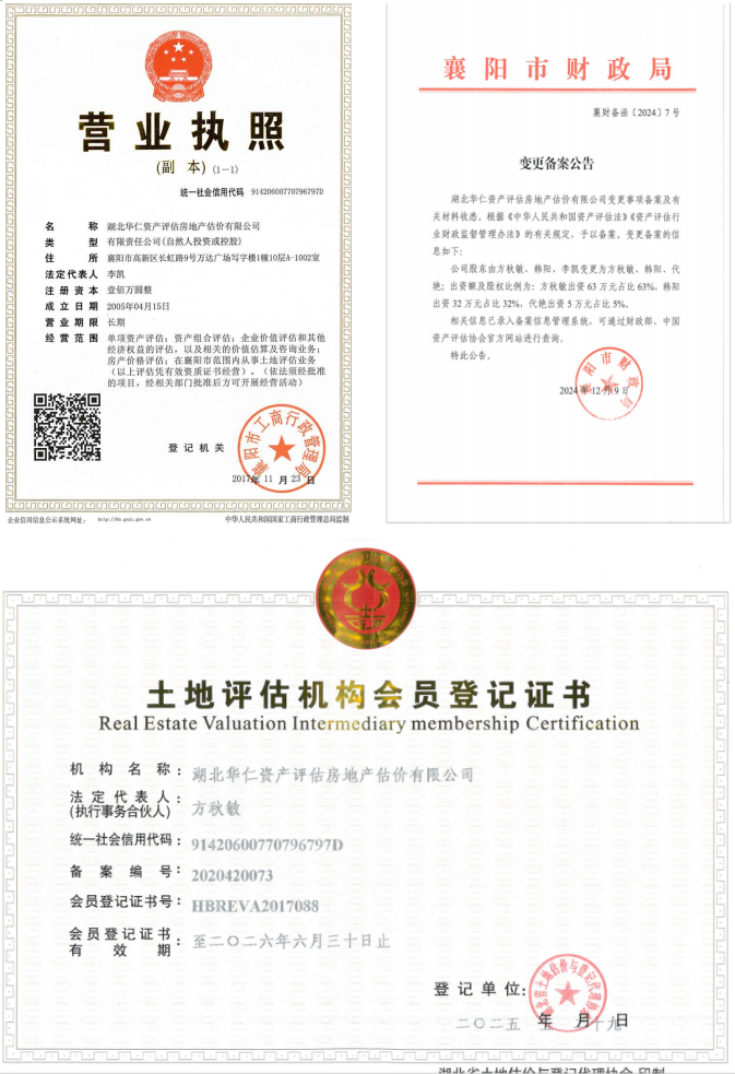 華仁資產(chǎn)評(píng)估房地產(chǎn)估價(jià)有限公司營(yíng)業(yè)執(zhí)照、資產(chǎn)評(píng)估備案公告、土地評(píng)估機(jī)構(gòu)登記證書